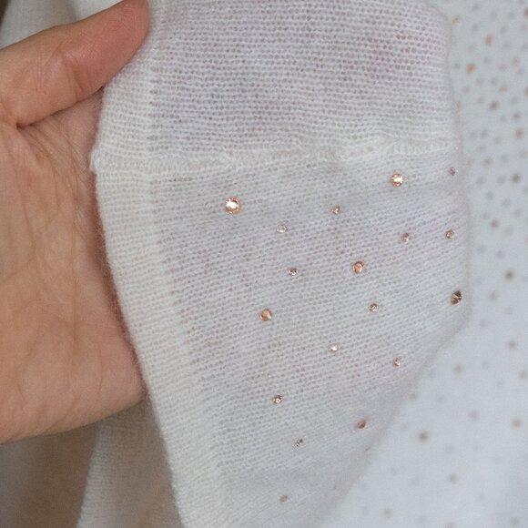 Chicos Cashmere Poncho Sweater Rhinestone Ivory Asymmetrical Wool Bedazzled - Picture 7 of 16